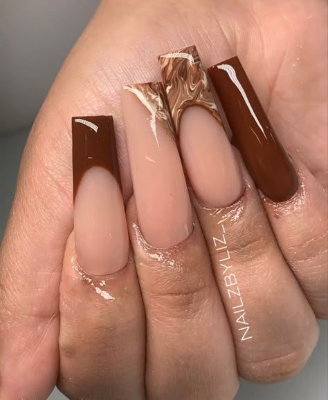 November Nails Square, Cute November Nails, Beige Nails Design, Short Coffin Nails Designs, Stylish Nail Art, Nail Art Idea, Brown Acrylic Nails, Brown Nails Design, Elegant Nail