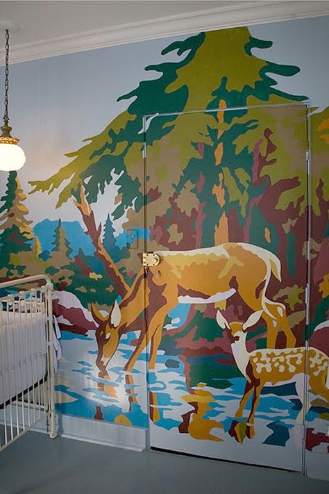 paint by numbers mural. love this idea for a kids room Manchester Tan, Bd Art, Nursery Wall Murals, Murals For Kids, Number Wall, Camp Style, Camp Wedding, Interior Painting, Painted Wall