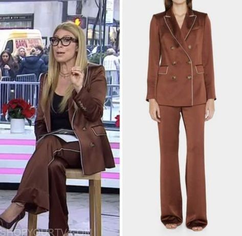 The Today Show: December 2022 Jill Martin's Brown Satin Blazer and Pant Suit Satin Pantsuit, Where To Buy Clothes, Satin Blazer, Brown Satin, December 2022, Pant Suit, Fashion Tv, Today Show, Fashion Looks