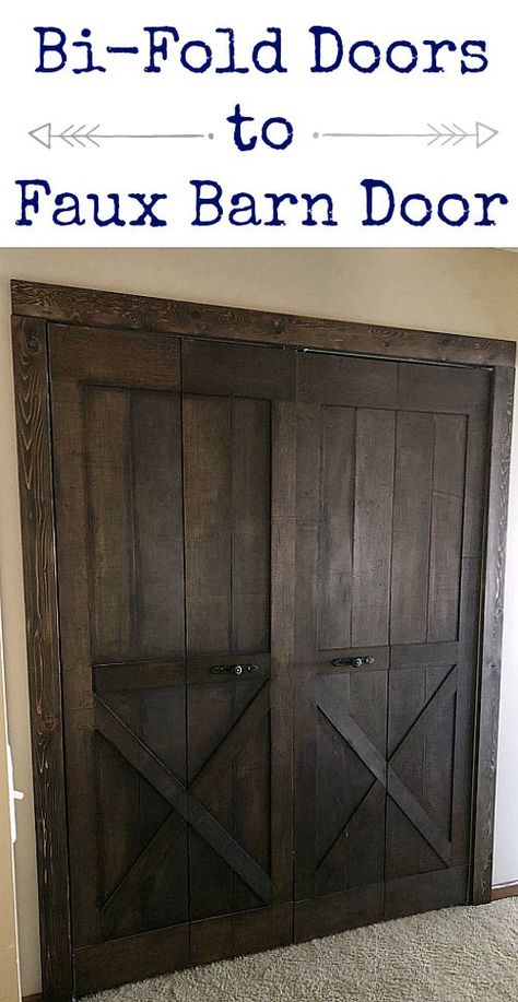 This is awesome!!! Take a bifold door and turn it into a faux barn door! #barndoor #farmhouse Faux Barn Door, Redo Closet, Bifold Doors Makeover, Do It Yourself Decoration, Bifold Door, Farmhouse Doors, Diy Barn Door, Closet Door, Door Makeover