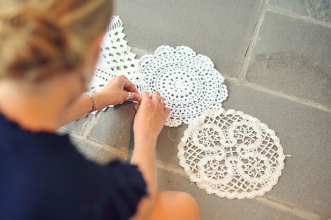 Table Runner Projects a Collection of 25+ DIY's - The Cottage Market Repurposed Doilies, Diy Table Runner Wedding, Nautical Table Runner, Doily Table Runner, Diy Doily, Doily Crafts, Annapolis Wedding, The Wedding, Table Runner Diy