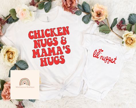 Chicken Nugs And Mama Hugs, Lil Nugget, Mommy And Me Shirts, Chicken Nugget, Mommy And Me Shirt, Perfect Baby Shower, Matching Family Outfits, Family Outfits, Gender Neutral Baby