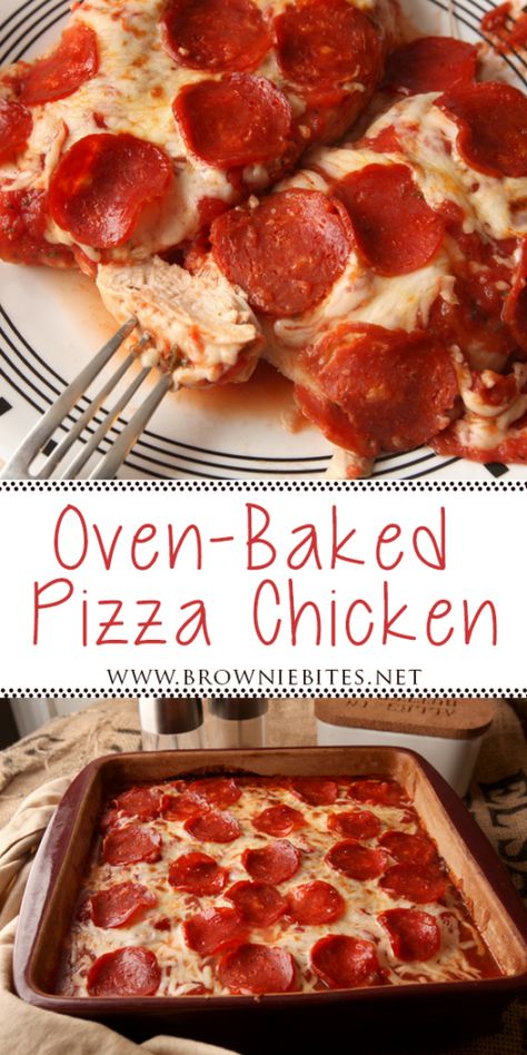 Baked Chicken Pizza, Baked Pizza Chicken, Pepperoni Pizza Chicken Bake, Chicken Pepperoni Bake, Keto Chicken Pizza Bake, Pizza Chicken Recipes, Pizza Chicken Breast, Pepperoni Chicken Bake, Quick Oven Meals