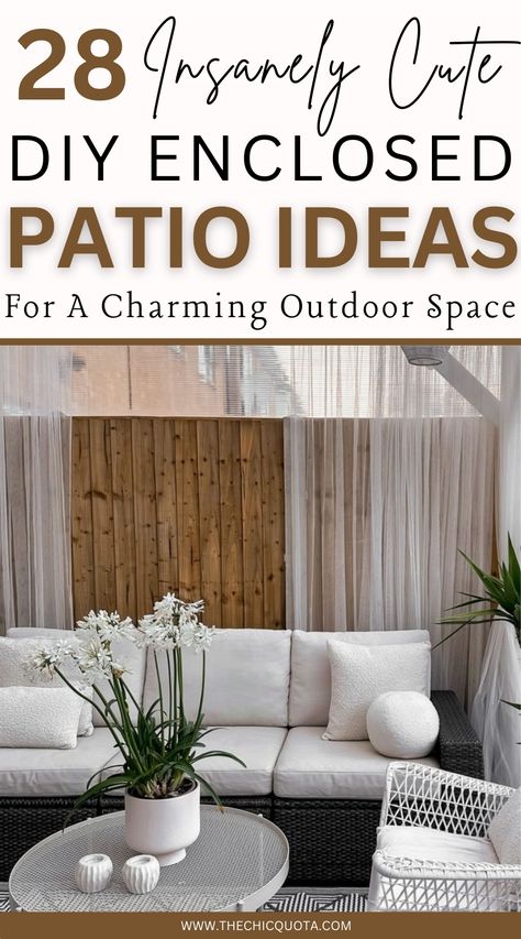 DIY enclosed patio ideas Outdoor Privacy Screen Ideas Diy, Screen Patio Decorating Ideas, Small Cozy Patio Ideas, Small Indoor Patio Ideas, Small Enclosed Patio Ideas, Rv Patio Decorating Ideas, Diy Lanai, Diy Enclosed Patio, Enclosing A Patio