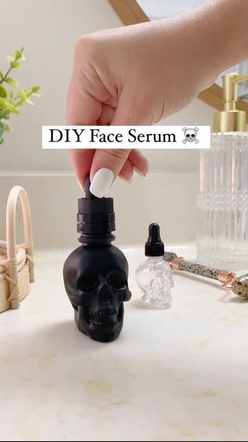 HAYLEE | Whimsy + Wellness on Instagram: "SAVE this recipe for later! 💆‍♀️ This DIY face serum is perfect for our 30ml Skull Dropper bottle 💀🖤 Need something you can throw in your bag while traveling? Our 8ml glass skull bottle is the perfect size 🙌 Add 8 drops copaiba and 5 drops frank. Top with jojoba oil (my fav for my face!) What else would you put in this dropper?!👇" Diy Face Serum, Skull Bottle, Dropper Bottle, Dropper Bottles, Face Serum, Doterra, Jojoba Oil, You Bag, Hand Soap Bottle