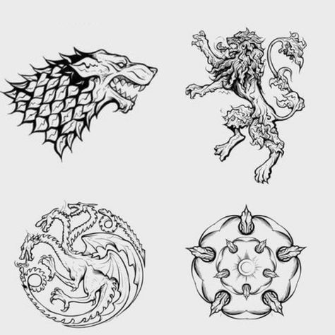 stark's•lannister's•targaryen's•tyrell's Ge Of Thrones, House Targaryen Tattoo, Lannister Tattoo, Tyrion Lannister Drawing, Targaryen Tattoo, Game Of Thrones Tattoo, Narnia 3, Cersei Lannister, Tyrion Lannister