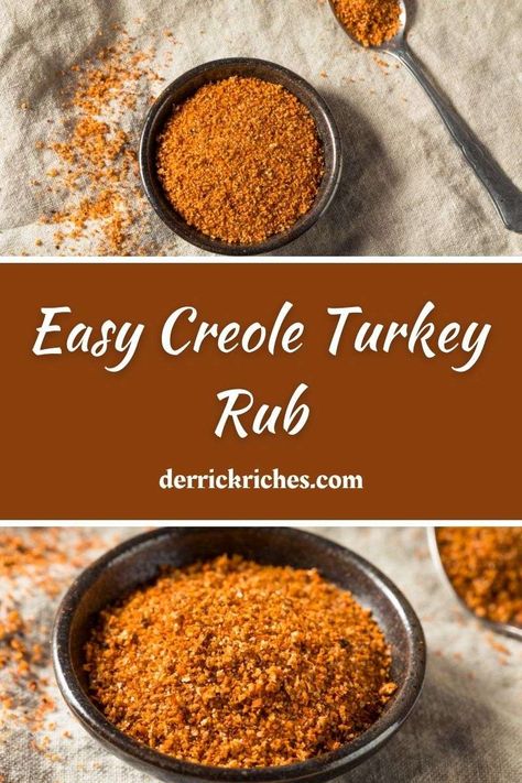 Easy Creole Turkey Rub Thanksgiving Turkey Spice Rub, Fried Turkey Seasoning Rub, Cajun Turkey Rub Recipe, Turkey Spices Rub, Cajun Turkey Rub, Turkey Rubs Dry, Cajun Deep Fried Turkey Rub, Deep Fried Turkey Rub, Food Ideas Meat