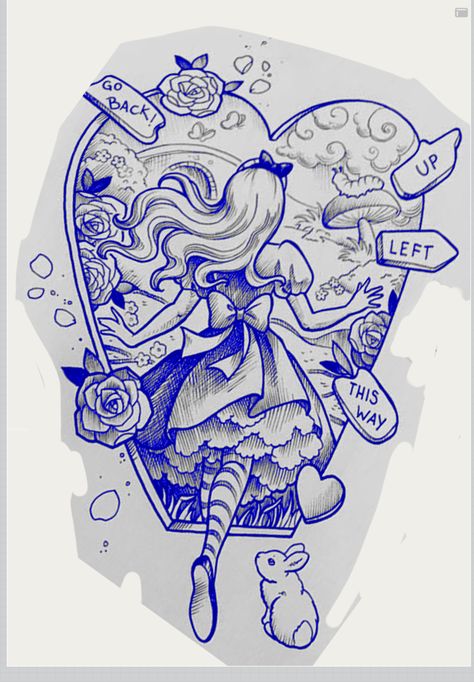 Alice In Wonderland Flash Tattoo, Alice In Wonderland Tattoo Sleeve, Outline Tattoo Ideas, Disney Castle Drawing, Dark Disney Tattoo, Alice And Wonderland Tattoos, Alice In Wonderland Artwork, Flash Ideas, Alice In Wonderland Drawings