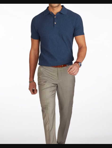 Short Sleeve Polo Men, Polo And Slacks Men, Blue Relaxed Fit Polo Shirt For Work, Summer Workwear Polo Shirt With Short Sleeves, Relaxed Fit Short Sleeve Polo Shirt For Workwear, Office Dress Men, Blue Short Sleeve Polo Shirt For Workwear, Blue Polo Shirt Outfit Men, Blue Polo Outfit Men