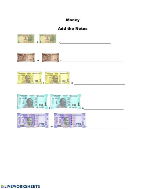 Money Worksheets For Kindergarten, Value Worksheet, Indian Money, Money Math Worksheets, Adding Money, Money Board, Addition Words, Worksheets For Grade 3, Addition Word Problems