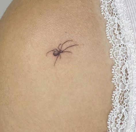 Small Spider Tattoo Ideas, Delicate Spider Tattoo, Fine Line Spider Tattoo, Spider Tattoo Behind Ear, Spider Stick And Poke, Dainty Spider Tattoo, Tiny Spider Tattoo, Tattoo Ideas Spider, Small Spider Tattoo