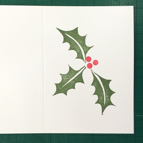 Christmas Linocut, Christmas Decorations Drawings, Easy Christmas Cards, Christmas Blocks, Print Christmas Card, Simple Christmas Cards, Holly Christmas, Bah Humbug, Christmas Card Art