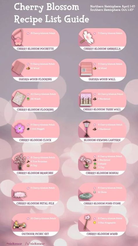 Acnh Sakura Island, Acnh Sakura Code, Sakura Animal Crossing, Acnh Sets, Acnh Recipes, Acnh Cherry Blossom, Acnh Sakura, Acnh Diy, Acnh Guide