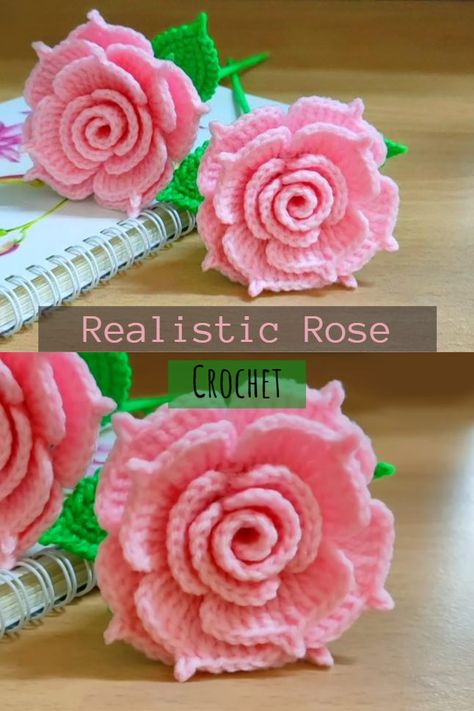 Crochet Realistic Rose Crochet Realistic, Free Crochet Rose Pattern, Crochet Rose Pattern, Crochet Beaded Necklace, Crochet Appliques, Realistic Rose, Rose Tutorial, Booties Crochet, 3d Rose