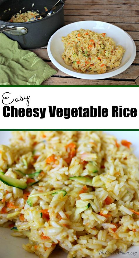 Easy Cheesy Vegetable Rice Recipe Vegetable Rice Recipe, Cheesy Vegetable, Recipes Rice, Cheesy Rice, Rice Side, Rice Side Dishes, Vegetable Rice, Pinterest Party, Easy Cheesy