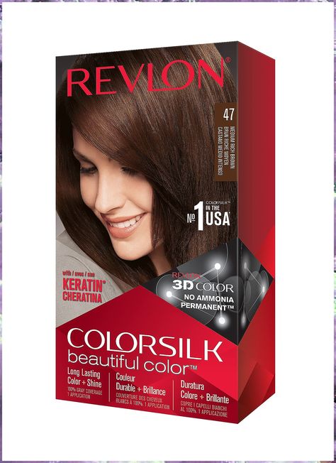 Permanent Hair Color by Revlon, Permanent Hair Dye, Colorsilk with 100% Gray Coverage, Ammonia-Free, Keratin and Amino Acids, 47 Medium Rich Brown, 4.4 Oz (Pack of 1) Revlon Hair Color, Revlon Colorsilk, Revlon Color, Medium Hair Color, Gray Coverage, Permanent Hair Dye, Hair Color For Women, Shades Of Blonde, Color Kit