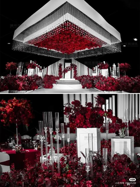 Bridal Background, Maroon Decor, Glamorous Wedding Venue, Royal Dinner, Red Black Wedding, Stage Backdrops, Wedding Ceremony Unity, Red Luxury, Wedding Halls