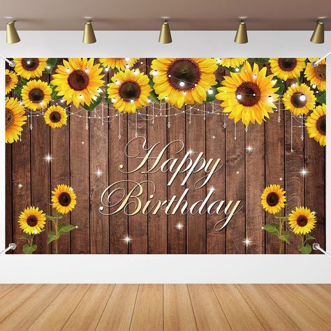 Banner Design Diy, Sunflower Birthday Parties, Wood Sunflower, Party Cake Table, Sunflower Birthday, Sunflower Party, Outdoors Birthday Party, Birthday Party Background, Birthday Photo Booths