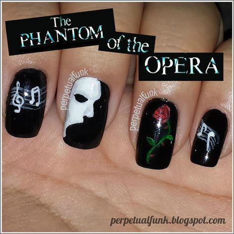 Ooooooh!!!! Fandom Nail Art, Musical Theatre Nails, Theatre Nails, Phantom Of The Opera Nails, Opera Nails, Music Nails Design, Geek Nails, Phantom Of The Opera Musical, Movie Nails