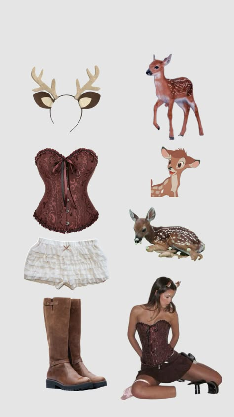 Brown Bear Halloween Costume, Halloween Costume Inspo 2024 Solo, Deer Outfit Halloween, Deer Costume Halloween, Reindeer Outfit Women, Cute Animal Halloween Costumes, Bambi Halloween Costume, Thumper Costume, Warm Costume Ideas