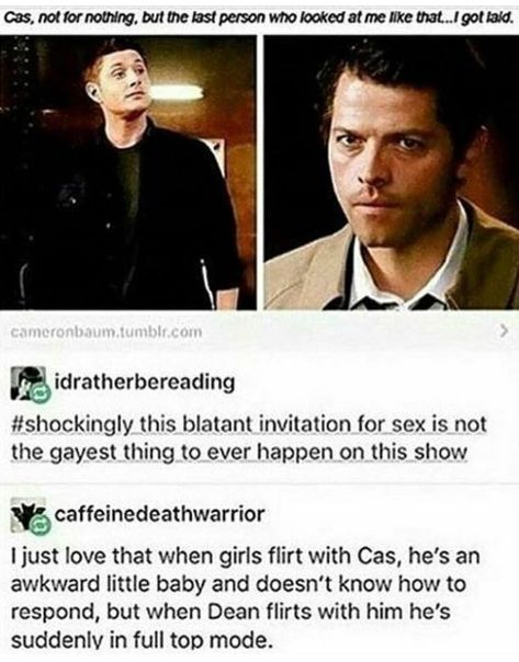 Destiel Supernatural Ships, Dean And Cas, Supernatural Destiel, Supernatural Memes, Flirting Quotes For Her, Flirting Quotes Funny, Supernatural Funny, Supernatural Cast, Flirting Memes