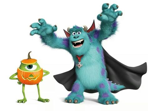 Sully and Mike dress up for Halloween. Sully Halloween, Monsters Inc Halloween, Monsters Inc Characters, Sully Monsters Inc, Monsters Inc University, Vampire Drawings, Halloween Creatures, Wallpaper Iphone Disney Princess, Monster Inc