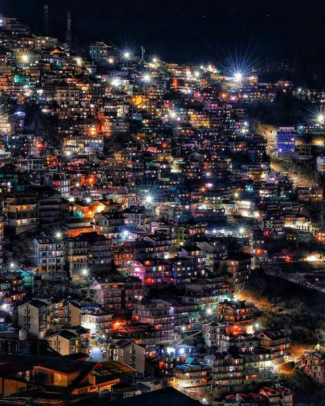 Kullu Manali Heaven On Earth on Instagram: “My heart burns for the city lights. Photo Courtesy: @vineetsharma527  Shimla,Himachal, India . #kmhoe” India Travel Places, Adventure Travel Explore, Jw Marriott, India Tour, Shimla, Night View, Picture Credit, Himachal Pradesh, Incredible India