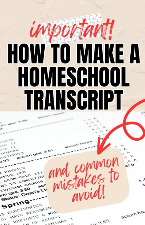 Homeschool transcripts explained and everything you need to create homeschooling transcripts for homeschool high school graduation including common homeschool transcript mistakes, do you need a homeschool transcript template, homeschool transcipt examples, calculating credits for graduation and more! #homeschooltranscripts #homeschoolinggradaution #homeschool #highschoolgraduation High School Homeschooling, High School Transcripts, Transcript Template, Homeschool Graduation, Homeschool Diploma, High School Plan, Homeschool Transcripts, Homeschool High School Curriculum, High School Transcript