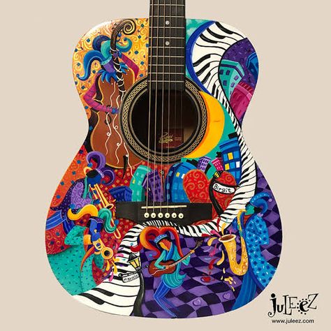 Guitar Art Diy, Painted Guitars, Acoustic Guitar Art, Painted Ukulele, Guitar Artwork, Ukulele Art, Guitar Drawing, Custom Guitar Picks, Guitar Diy