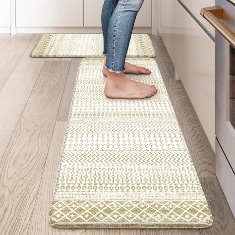 PRICES MAY VARY. Anti-Fatigue & Soft:The kitchen anti fatigue mat is cushioned for standing.Made of premium PVC materials,the 0.47 inch kitchen rugs set will provide comfortable support to improve blood circulation for your feet，making your cooking or working easier 2 PCS & Suitable Size:It comes as a 2-piece set with a large long mat(17"x47") and a smaller one(17"x30") in a package.The kitchen floor mats set is durable for high-traffic areas in your home or workplace,protecting floors from scra Kitchen Runner Rug Farmhouse, Standing Mat, Anti Fatigue Kitchen Mats, Laundry Bathroom, Anti Fatigue Mat, Kitchen Runner Rug, Linen Store, Yellow Bathrooms, Boho Cushions