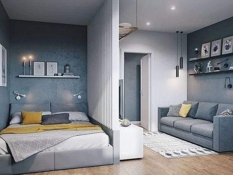 Small Apartment Plans, Studio Apartment Floor Plans, Reka Bentuk Bilik Tidur, Studio Apartment Design, Studio Apartment Living, Small Apartment Interior, Hiasan Bilik Tidur, Condo Interior, Deco Studio