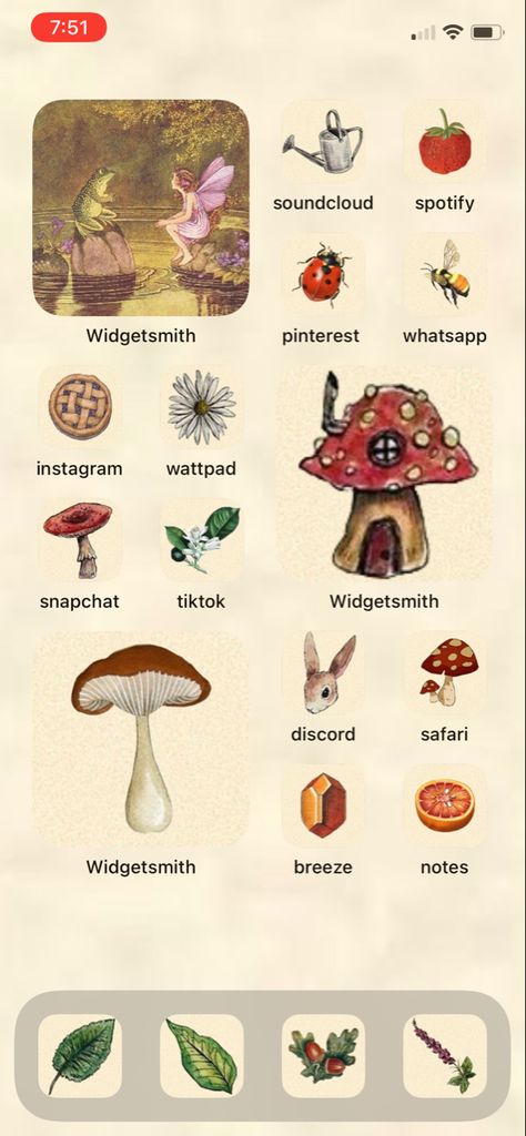 Mushroom Phone Theme, Earthy Phone Theme, Mushroom Homescreen, Fairy Phone Theme, Cottage Core Home Screen, Widget Smith Aesthetic, Inspo Wallpaper, Homescreen Icons, Cottage Core Home