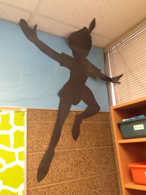 Peter Pan's shadow #Peterpan #classroom Peter Pan Preschool Activities, Peter Pan Classroom Door, Disney Preschool Classroom Decor, Disney School Theme Ideas, Neverland Classroom Theme, Disney Classroom Theme Preschool Ideas, Peter Pan Themed Classroom, Peter Pan Decorations Classroom, Peter Pan Bulletin Board