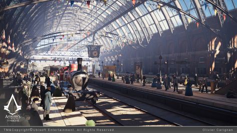 ArtStation - Assassin's Creed Syndicate Train Stations, Olivier Carignan Train Station Concept Art, Train Station Concept, Victoria Station London, Ac Syndicate, Assassin's Creed Syndicate, Game Art Environment, Steampunk City, Assassins Creed Syndicate, Victoria Station