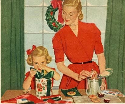 Charming mother-daughter picture ~ Reminds me of my mother AND my daughter  :) Vintage Christmas Images, Mid Century Christmas, Vintage Illustrations, Images Vintage, Old Fashioned Christmas, Illustration Vintage, Christmas Past, Christmas Memory, Traditional Christmas