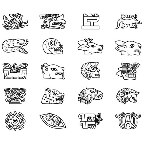 vector diseño de símbolos de antiguo azteca civilización, jeroglíficos de el azteca calendario Aztec Symbols And Meanings, Aztec Symbols, Bike Logo, Symbols And Meanings, Aztec Designs, Puglia, Chess, Artist Inspiration, Router