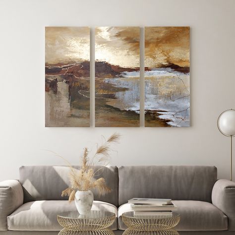 PRICE AND SIZE PER ALL 3 CANVASES / FULL COMPOSITION ! Original 100 % handmade painting made by MatisArtStudio © Decorate your living space with this stunning, hand-painted abstract triptych painting. Designed to captivate, the mesmerizing combination of gold, yellow, brown, and orange hues will effortlessly transform any room into a work of art.  This large triptych wall art set, crafted on high-quality canvas, consists of three individual pieces that seamlessly come together to create a breathtaking abstract masterpiece. With its striking terracotta,  yellow, brown, radiant gold, gray and orange, this modern acrylic painting is an original piece of art that will infuse sophistication and elegance into your home.  ⚫︎ We can customize the colors of the painting ⚫︎ This painting can be made Acrylic Painting 3 Pieces, Multiple Canvas Paintings, Triptych Painting, Models Architecture, Abstract Triptych, Art Triptych, Concept Models Architecture, Triptych Wall Art, Landscape Abstract