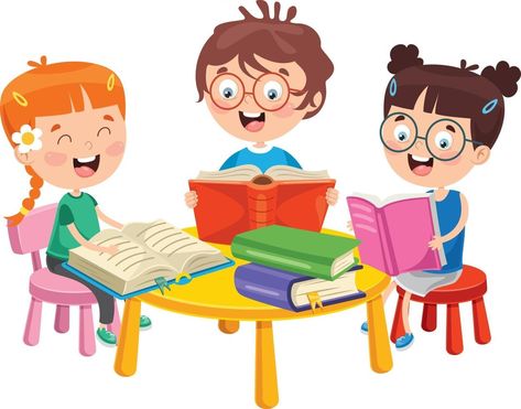 School Kid Reading Book Cartoons Reading Books, Books On Table, Books On The Table, Table Clipart, Table Cartoon, Illustration Education, Reading Cartoon, Kids Reading Books, School Clipart