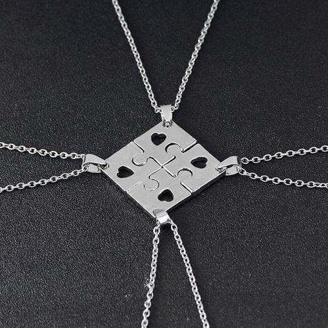 New 4 Pcs Best Friend Forever Necklace,Puzzle Piece Jigsaw Necklace with Hearts,Friendship Necklace | Wish Matching Necklaces For 4 Best Friends, Friendship Necklaces For 4, 4 Best Friends, Forever Necklace, Necklace Friendship, Bff Jewelry, Friend Jewelry, Bff Necklaces, Best Friend Necklaces