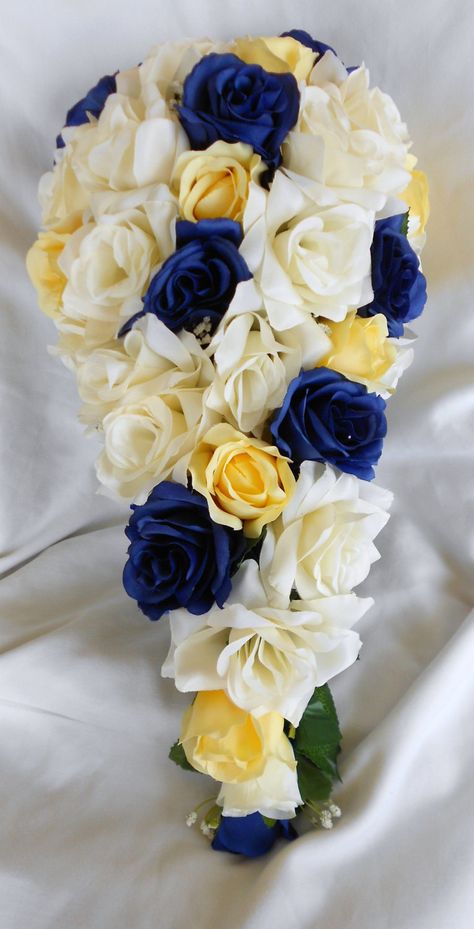 Blue Yellow Weddings, Yellow Bridal Bouquets, Calla Lily Bridal Bouquet, Yellow Wedding Bouquet, Lily Bridal Bouquet, Calla Lily Bouquet Wedding, Calla Lily Bridal, Yellow And White Flowers, Royal Blue Flowers