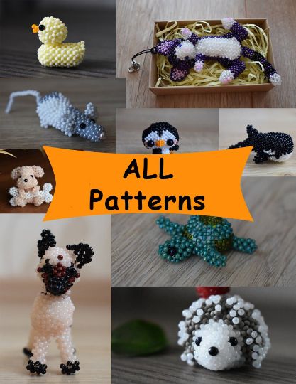 Buy all patterns (24 items!) with SUPER PRICE. + GUARANTEE that I will send you all new patterns for FREE (husky is the next ) Make your beaded zoo. You can offer them your friends or clients.CatMouseRatRabbitRavenDog (2 versions)ElephantGiraffeGoatKiller WhalePigPenguinHalloween itemsFrogWhaleTurtleFoxPandaHedgehogDuckHorseTeddy bearFlower This is a PDF format (zipfiles); the file will be available once payment is confirmed. It's nonreturnable and nonrefundable. Please be sure that you know how Beads Animals, Beaded Animals Tutorial, Beaded Cat, 3d Beads, 3d Beading, Bead Animals, Seed Bead Crafts, Bead Crafts Diy, Pony Bead Patterns