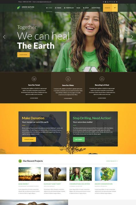 Green Nature is a responsive WordPress theme especially designed for nature, environment, environmental, donation, action, green, animal, africa, wild, non profit, foundation, paypal, natural, ngo, earth website. Environment Website, Nonprofit Website Design, Animal Africa, Nonprofit Website, Nature Environment, Web Design Projects, Environmental Awareness, Green Nature, Together We Can