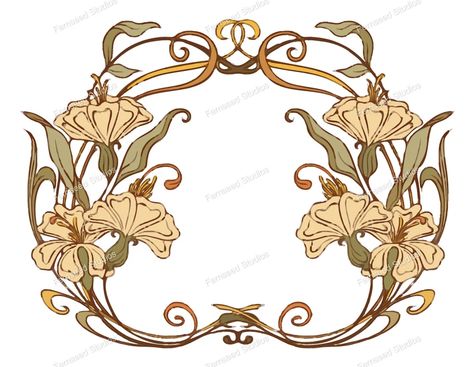 Art Nouveau Vector Carnations - Etsy Canada Art Nouveau Vector, Art Nouveau Carnation, Art Nouveau Frame Illustration, Art Nouveau Border, Art Nouveau Borders And Frames, Art Nouveau Page Border, Art Nouveau Book Covers, Fleurs Art Nouveau, Nouveau Flowers