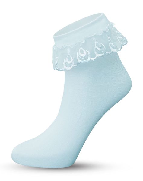 PRICES MAY VARY. One Size fits shoe size 4-10 100% Nylon, 70 Denier Frilly ankle high casual socks featuring an elastic band, embroidered ruffle lace and soft and stretchy fabric. Package Includes: 1 pair of baby blue lace ruffle flirry ancle socks. Machine washable, cold water wash, no bleach. For best care hand wash. Frilly ankle high casual socks with lace ruffle trim. 100% Nylon. 70 Denier. Socks With Lace, Blue Baby, Lace Ruffle, Casual Socks, Ankle Socks, Women Lace, Blue Lace, Stretchy Fabric, Ruffle Trim