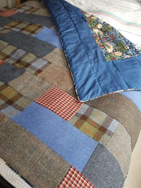 Tweed Patchwork, Wool Blankets, Patchwork Blanket, Wool Quilts, Wedding Quilt, Plaid Quilt, Man Quilt, Patchwork Quilt Patterns, King Size Quilt