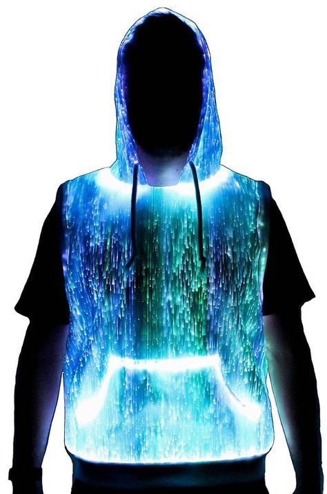 fiber-optic-sleeveless-hoodie-lights-up Foto Top, Fibre Optics, Charging Cord, Design Textile, Sleeveless Hoodie, Cool Hoodies, Assassins Creed, Fiber Optic, Sleeveless Sweater