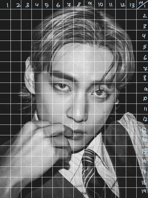 Grid Sketch, Pencil Art Love, Portrait Drawing Tips, Taehyung's Art, Drawing Grid, Army Drawing, Reference Photos For Artists, Prismacolor Art, Portraiture Drawing