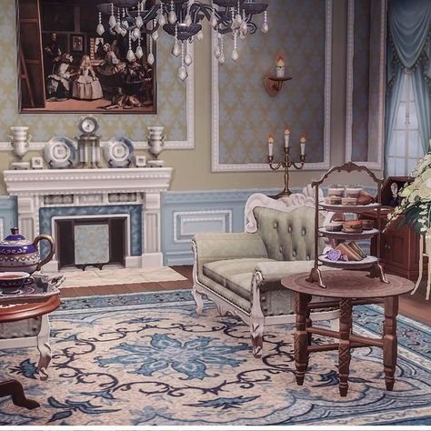 Acnh Art Museum Room, Acnh Regency, Acnh Throne Room, Acnh Princess Room, Animal Crossing Elegant Room, Drawing Room, Fireplace Design, Animal Crossing, Fireplace