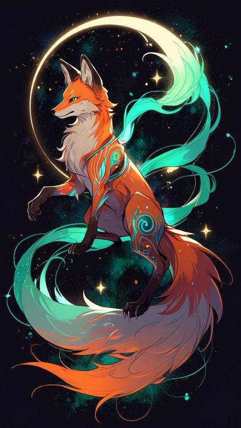 Snake And Fox Tattoo, Mystical Fox Art, Fire Fox Drawing, Kitsune Wallpaper Iphone, Nine Tailed Fox Art Spirit Animal, Art Inspiration Photos, Anime Fox Animal, Fox Spirit Art, Fire Fox Art