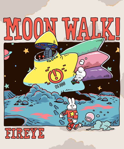 MOON WALK! on Behance Space Christmas, Toy Illustration, Space Cartoon, Moon Illust, Planet Illustration, Moon Character Illustration, Moon Festival Illustration, Vector Space Illustrations, Space Editorial Illustration